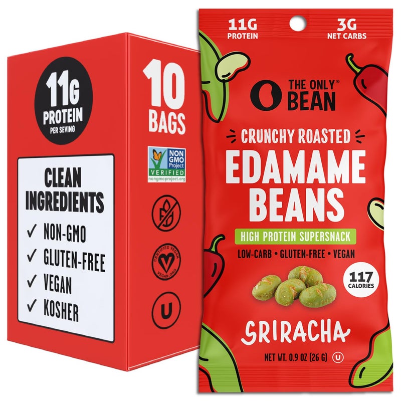 The Only Bean Crunchy Roasted Edamame Snacks Pack (Sriracha), Protein Keto Food, Gluten Free, Asian Japanese Snacks, Hot Spicy Snack, 0.9oz 10 Pack - Image 1